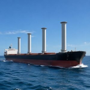 Granelero con rotores Flettner navegando