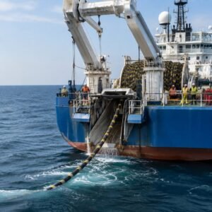 Buque cablero tendiendo un cable submarino