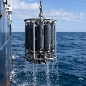 Muestreo de agua con botellas Niskin en un buque