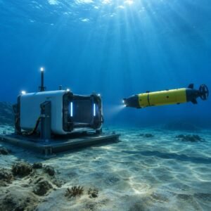 Estación de acoplamiento submarina en el fondo marino