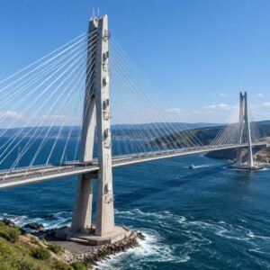 Puente atirantado sobre un estrecho marino