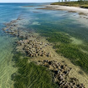 Arrecife de ostras y pradera marina protegiendo la costa