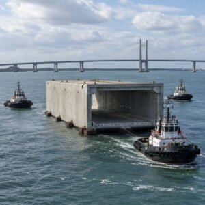 Elemento de túnel sumergido remolcado en un canal marítimo
